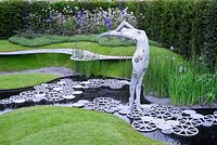 The Imperial Garden - Revive. Arching bronze figure water feature. RHS Chelsea Flower Show 2016. Designer: Tatyana Goltsova, Sponsor: Imperial Garden