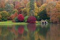 Stourhead Gardens, Wiltshire, UK - Autumn trees and Lake