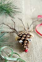 Ingredients needed to make a pine cone reindeer