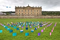 The Invisible Wind sculpture installation by Andrea Lee on the lawn with Chatsworth House in the background