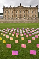 The Invisible Wind sculpture installation by Andrea Lee on the lawn with Chatsworth House in the background