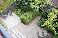 Small suburban garden. View from above