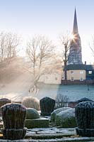 Frosty parterre. The Dutch Garden, Bridge End Garden, Saffron Walden, Essex