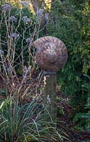'Ammonite' Sculpture by Peter M Clarke with Box and Hydrangea