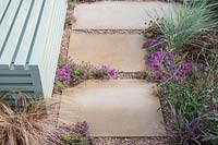 Stepping stone paving with gravel and creeping Thymus -  Hampton Court Flower Show 2015