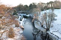 View of gardens, Brig O' Doon House Hotel, Burns National Heritage Park, Alloway, Ayr, Scotland, January.