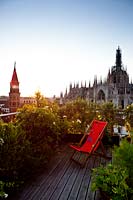 View from terrace to Duomo cathedral. Milan. Italy