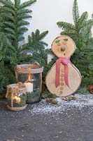 Birch wood snowman