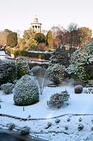 Snow covers the Robert Burns monument and gardens at Alloway, Ayrshire, Scotland