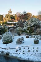 Snow covers the Robert Burns monument and gardens at Alloway, Ayrshire, Scotland