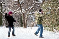 Children having fun at a snowball fight