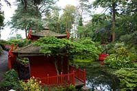 Compton Acres, Dorset, UK. The Japanese themed garden, the pagoda