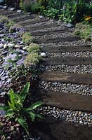 path made from old railway sleepers and gravel design Karen Maskell