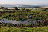 large round cattle pond sew rain water Sussex low weald South Downs Ditchling Beacon view across fields pasture green trees