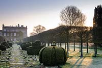 The Thyme Walk with Golden Yew Topiary, Highgrove Garden in March, 2019.