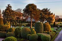 View of formal gardens at Brodsworth hall, Yorkshire. 

