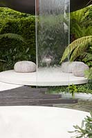 VTB Capital Garden - Spirit of Cornwall - Water feature with stone slabs and cushions - Sponsor: VTB Capital - RHS Chelsea Flower Show, 2018