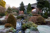 Frosty, winter garden at Kilver Court, Somerset. Designed by Roger Saul of Mulberry. 