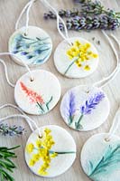 Salt dough and pressed flower painted gift tags