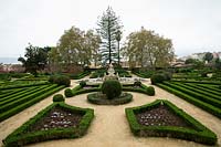 Jardim Botanico da Ajuda - Ajuda Botanical Garden, Lisbon, Portugal, created in 1768, Baroque geometrical box garden with,central fountain with 40 spouts. Baroque side and central stairways, plants and seeds from all over the world. Late autumn.  