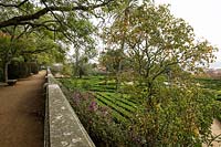 Jardim Botanico da Ajuda - Ajuda Botanical Garden, Lisbon, Portugal, created in 1768, Baroque geometrical box garden with fountains. Baroque side and central stairways. Plants and seeds from all over the world. Late autumn.