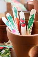 Decorated Ice lolly sticks as vegetable labels