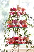 Wedding decoration of roses displayed in a tier 