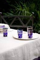 Orntate blue glasses on table