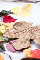 Colourful artificial leaves. 