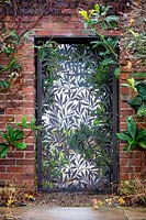 Ornate metal gate at Cogshall Grange, Cheshire.