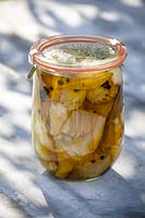 Pickled artichokes in kiln jar