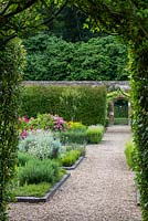 View through hedge to herb garden in the walled garden at Hoveton Hall.
