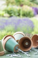 Pots with steel rods fixed in them on a table