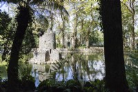 Medieval style duck castle in middle of pond. Parque da Pena, Sintra, near Lisbon, Portugal, September.