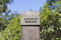Sign for the Beckford Cascade. Sintra, near Lisbon, Portugal. September