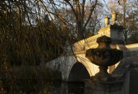 The Classic Bridge designed  James Wyat and a stone urn at Chiswick House and Garden.