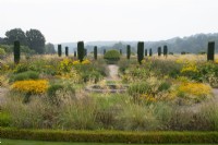 Yellow themed planting in the Italian Garden at Trentham Gardens - September