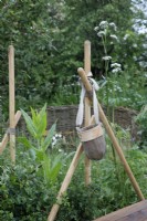 Handmade foraging satchel made with chestnut and hemp fabric created by H.Miller bros for the Alder Hey Urban Foraging Station Garden. Designers: Howard and Hugh Miller - Sponsor: Project Giving Back.