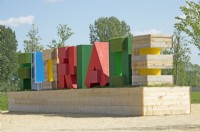 Floriade colourful letters made of recycled materials from Almere including household waste.