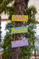 Love, Peace & Happiness sign - Welcome to the Jungle, RHS Malvern Spring Festival 2022