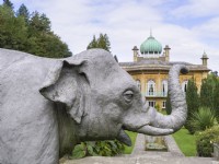 Elephant sculptures in front of Sezincote house Moreton-in-Marsh Gloucestershire