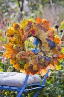 Autumn leaf wreath made from aspen leaves.