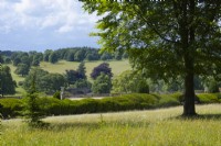 A view from the gardens at Chatsworth House to the surrounding parkland.