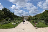 Paris France 
Jardin des Plantes gardens
Formal gardens with National Museum of Natural History,  (Museum national d'histoire naturelle, MNHN) beyond. 