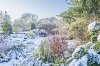 Winter Garden after snow. Cambridge Botanic Gardens.
 December.