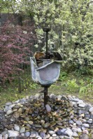 Recycled water feature in the Reclaimed Garden at Barnsdale Gardens, April