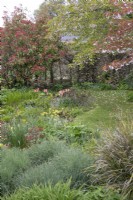 Mixed flowerbed at Barnsdale Gardens, April