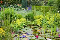 Pond with seating area 