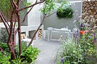 Small garden, terrace with raised beds 