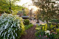 Spring garden with seating area 